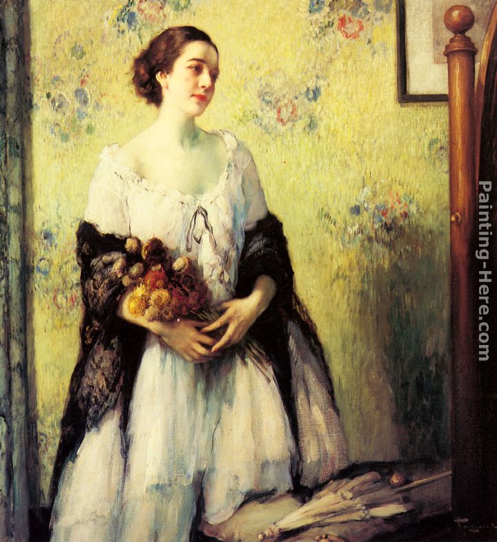 A Young Woman holding a Bouquet of Summer Flowers painting - Fernand Toussaint A Young Woman holding a Bouquet of Summer Flowers art painting